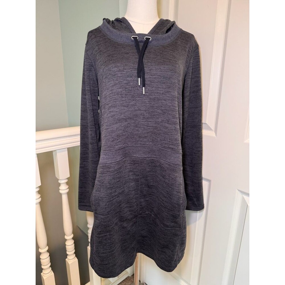 Athleta Women's L Gray Hoodie Sweatshirt Dress Long Sleeve Pockets Drawstring